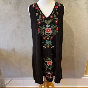 Umgee Black Embroidered Boho Sleeveless Dress Sz M Festival Floral